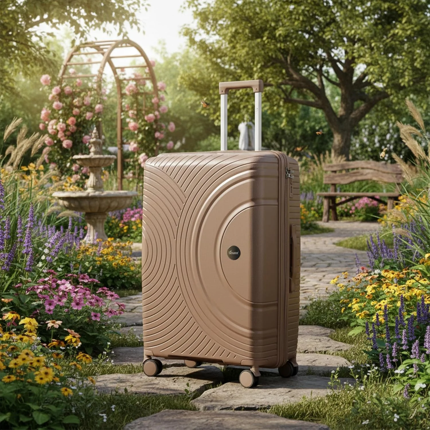 چمدان سخت بدنه унисекс سناتور، چمدان چرخ دار سبک وزن PP با 4 چرخ دوقلو 360 درجه و زیپ های ایمن KH1010 (سایز کابین 20 اینچ، خاکی)
