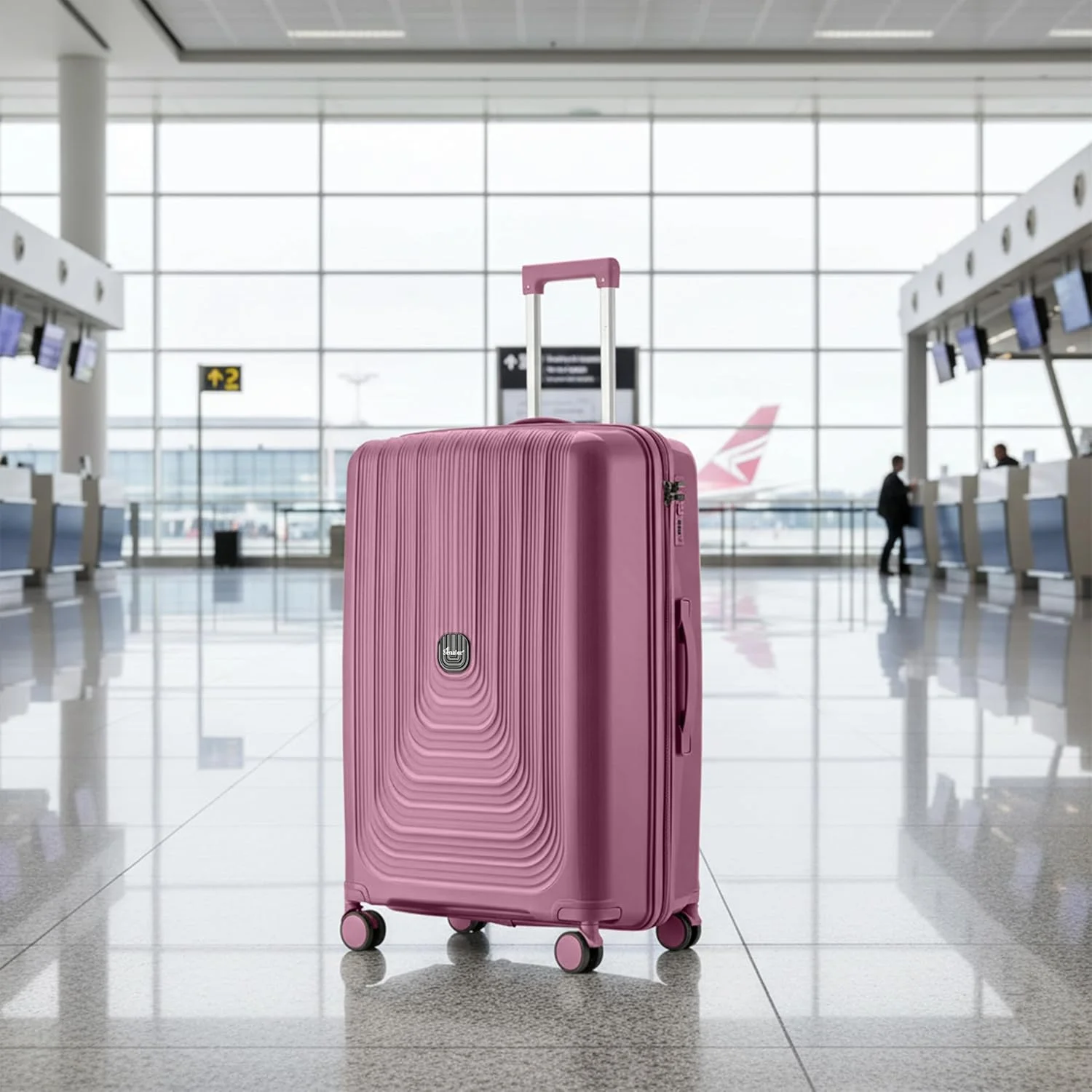 چمدان سخت بدنه унисекс سناتور، چمدان چرخ دار سبک وزن PP با 4 چرخ دوبل و قفل ترکیبی 3 رقمی KH1009 (سایز کابین 20 اینچ، بنفش)