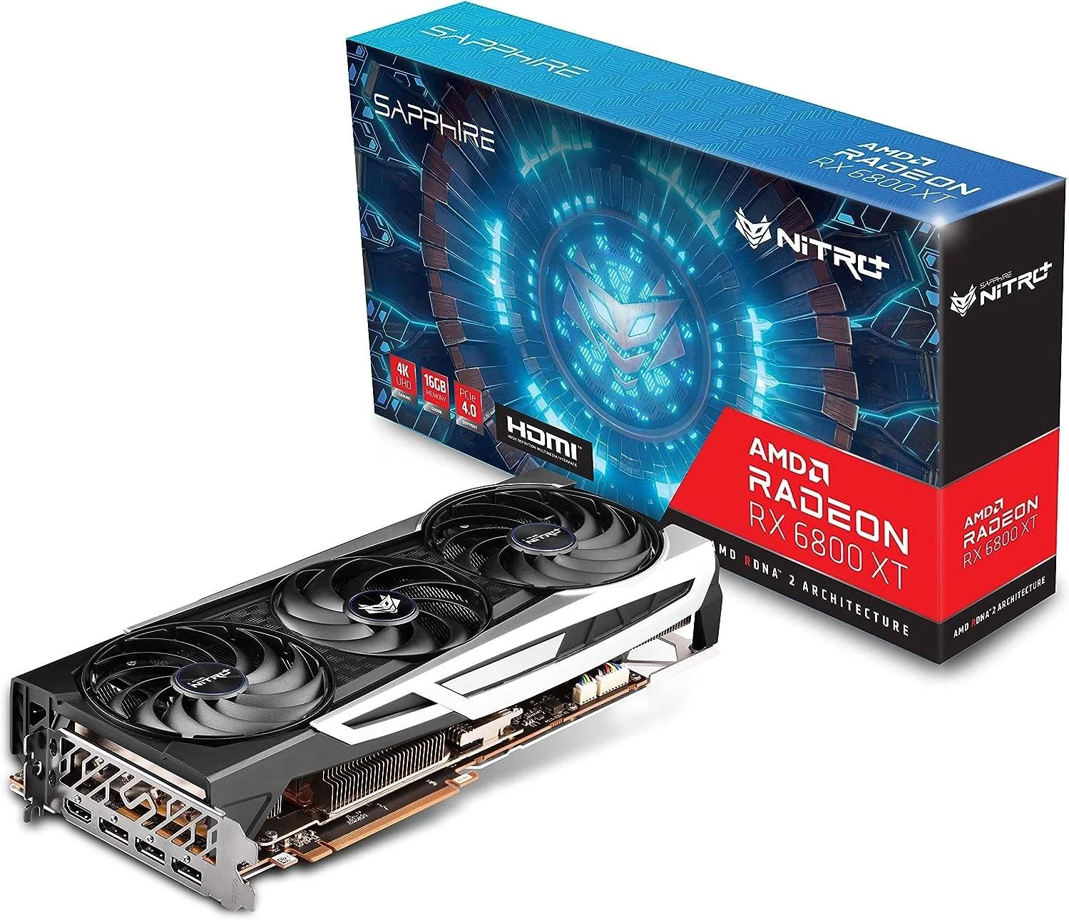 کارت گرافیک گیمینگ SAPPHIRE Nitro+ AMD Radeon RX 6800 XT OC با 16 گیگابایت رم GDDR6، سرعت کلاک 2360 مگاهرتز، 4608 پردازنده جریانی، 256 بیت، سرعت 16 گیگابیت بر ثانیه، DisplayPort | S88-IE438-00SA