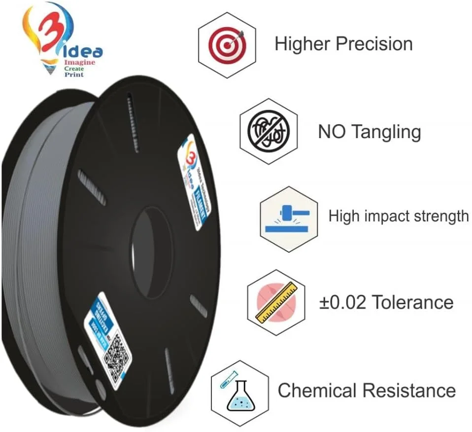 فیلامنت ABS چاپ سه بعدی 3IDEA 1.75mm (خاکستری) | اسپول 1 کیلوگرمی مناسب پرینتر سه بعدی و قلم سه بعدی