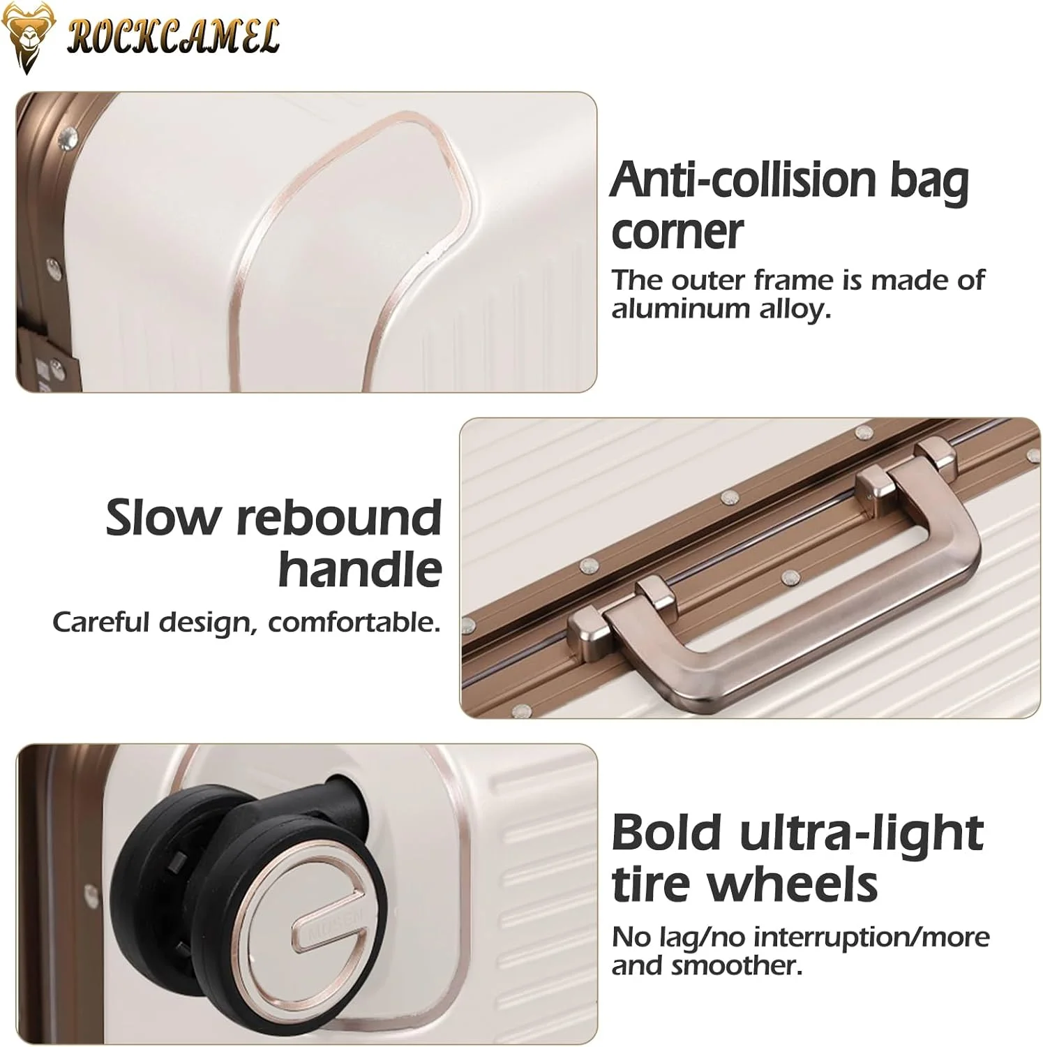 چمدان کابین سایز 20 اینچی با فریم آلومینیومی، چمدان مسافرتی با طراحی گوشه‌های ضد ضربه، قفل رمز عبور ضد سرقت، چمدان مسافرتی هارد شل با جا لیوانی، پورت USB و نگهدارنده تلفن