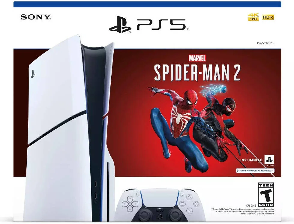 کنسول باندل پلی استیشن 5 اسلیم دیسک Marvel Spider Man 2 سونی، درایو دیسک جداشدنی، پشتیبانی از 4K با نرخ 120 هرتز، AMD Ryzen x86-64، پردازنده گرافیکی AMD Radeon RDNA 2، رم 16 گیگابایتی، SSD 1 ترابایتی، نسخه بین المللی، Spider Man 2 | PS5SP2B کنسول باندل پلی استیشن 5 اسلیم دیسک Marvel Spider Man 2 سونی، درایو دیسک جداشدنی، پشتیبانی از 4K با نرخ 120 هرتز، AMD Ryzen x86-64، پردازنده گرافیکی AMD Radeon RDNA 2، رم 16 گیگابایتی، SSD 1 ترابایتی، نسخه بین المللی، Spider Man 2 | PS5SP2B