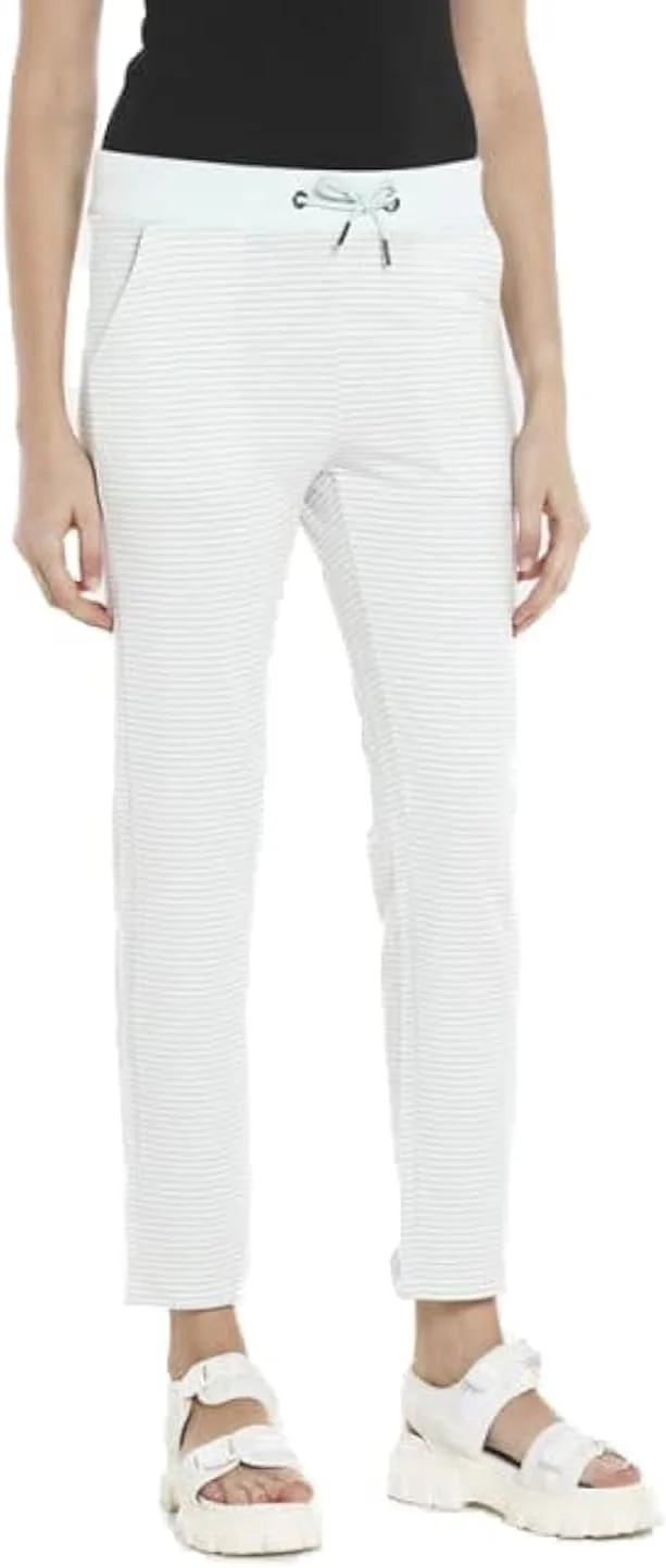 شلوار زنانه راه راه نعنایی با کمر بند کشی - سایز L