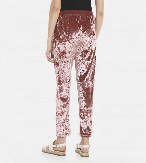 شلوار مخمل زنانه صورتی با کمر بند کشی - سایز M