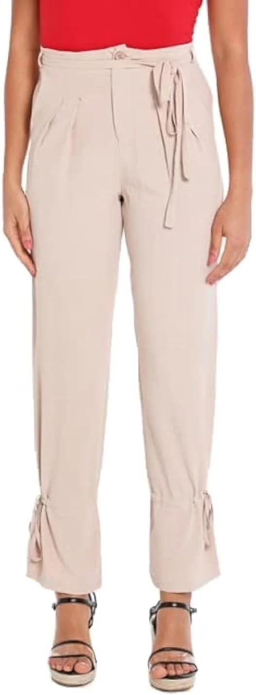 شلوار زنانه کرم رنگ با برش راسته - سایز L