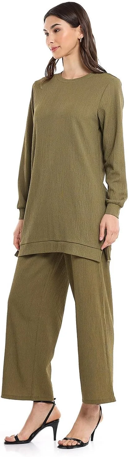 شلوار زنانه پاچه گشاد با بافت خاص و کمر کشی