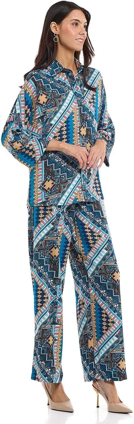 شلوار زنانه R&B مدل 125-1846WY044-1، طرح دار، پاچه گشاد، دارای کمر بند دار