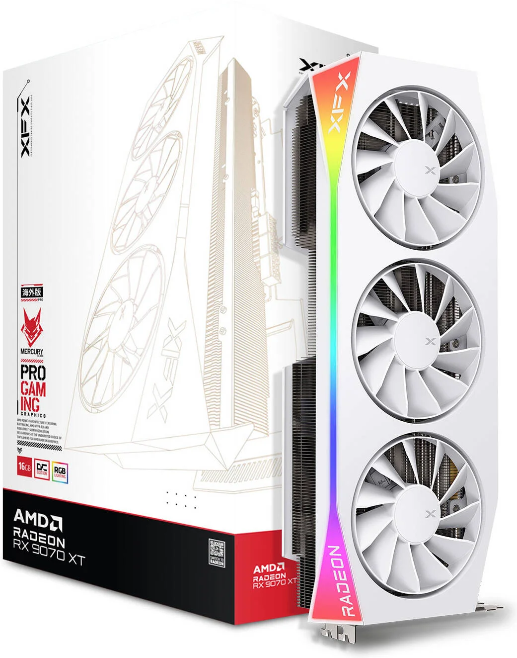 کارت گرافیک XFX Mercury AMD Radeon RX 9070 XT OC White Gaming Edition، حافظه 16 گیگابایت GDDR6 256 بیتی، فرکانس بوست 3100 مگاهرتز، 4096 پردازنده جریانی، فرکانس حافظه 20 گیگابیت بر ثانیه، PCI Express 5.0 | RX-97TRGBBW9
