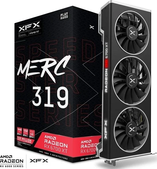 کارت گرافیک گیمینگ XFX Speedster Merc 319 AMD Radeon RX 6700 XT Black، حافظه 12 گیگابایت GDDR6، باس 192 بیتی، 2457 مگاهرتز، AMD RDNA 2، 16 گیگابیت بر ثانیه، PCI-E 4.0، HDMI، DP | RX-67XTYTBDP. XFX