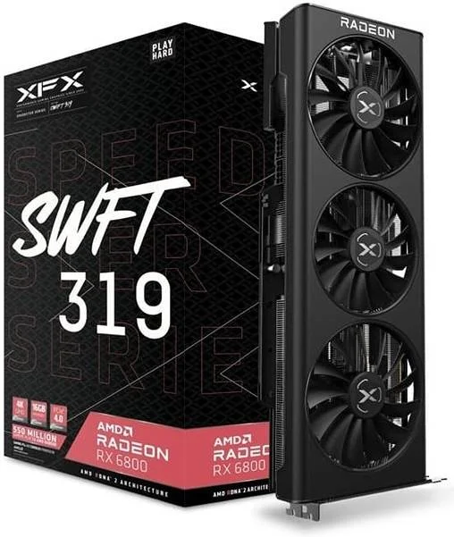 کارت گرافیک گیمینگ XFX Speedster SWFT 319 AMD Radeon™ RX 6800 CORE، حافظه 16 گیگابایتی GDDR6 256 بیتی، فرکانس افزایشی 2105 مگاهرتز، فرکانس حافظه 16 گیگابیت بر ثانیه، 3840 پردازنده جریانی، مشکی | RX-68XLAQFD9