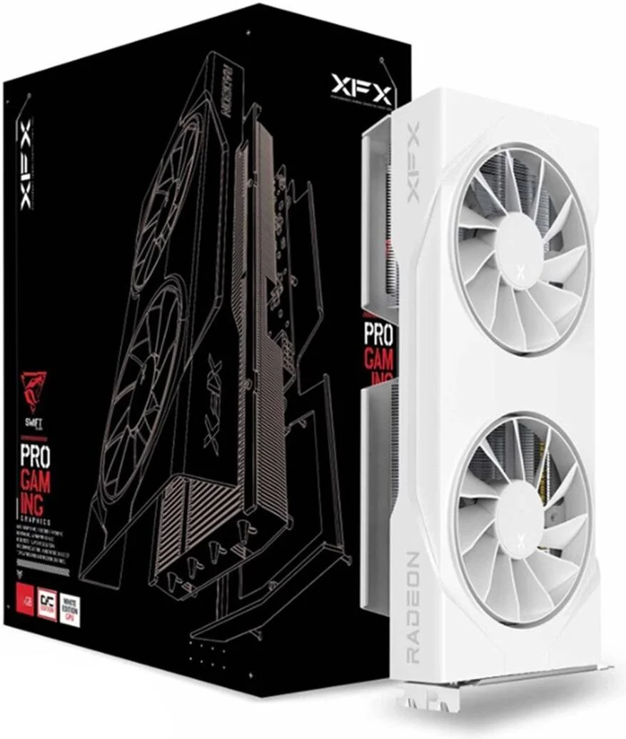 کارت گرافیک گیمینگ XFX Swift AMD Radeon RX 9060 XT OC، حافظه 8 گیگابایتی GDDR6 128 بیتی، سرعت بوست 3320 مگاهرتز، 2048 پردازنده جریانی، سرعت کلاک حافظه 20 گیگابیت بر ثانیه، سفید | RX-96TSW8GWQ