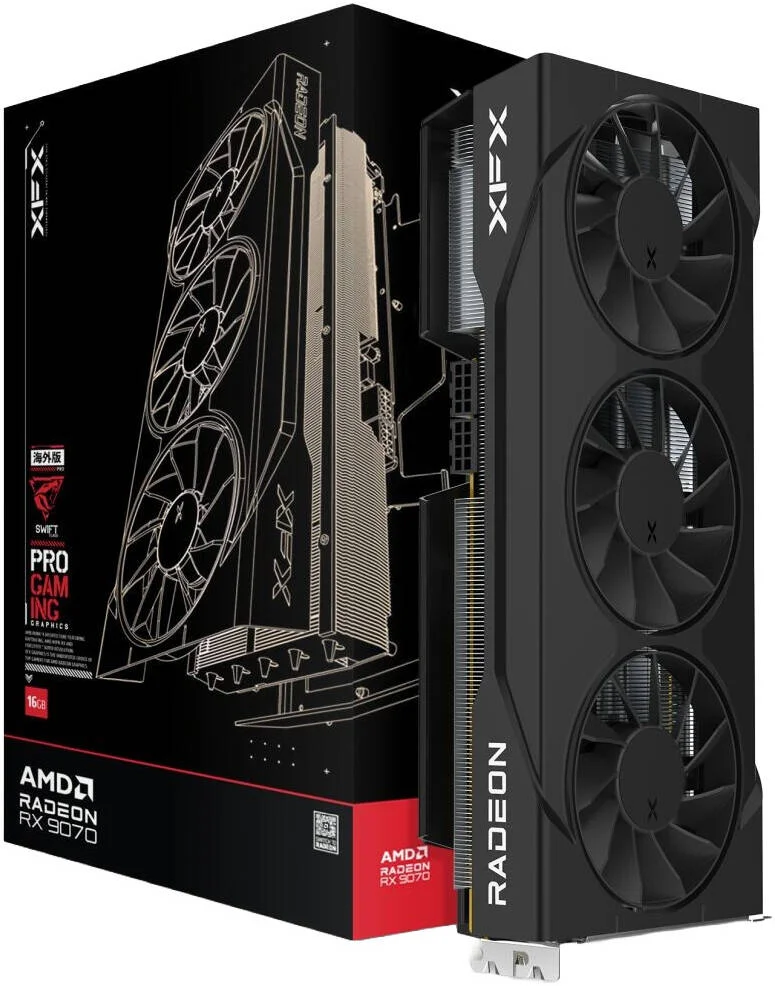 کارت گرافیک گیمینگ XFX Swift AMD Radeon RX 9070 OC با سه فن 90 میلی‌متری، حافظه 16GB GDDR6 256-Bit، فرکانس بوست 2700MHz، سرعت حافظه 20Gbps، پردازنده جریانی 4096، PCI-E 5.0 | RX-97SWFT3B7