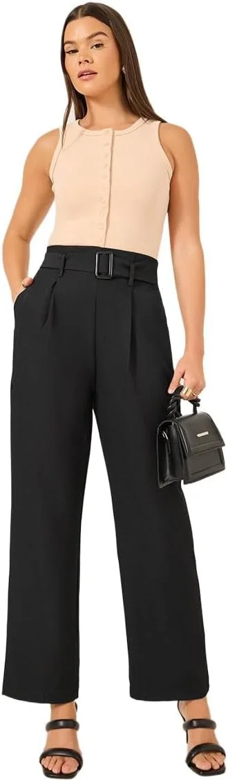 شلوار زنانه استایلی کمر بلند با فاق بلند و کمربند