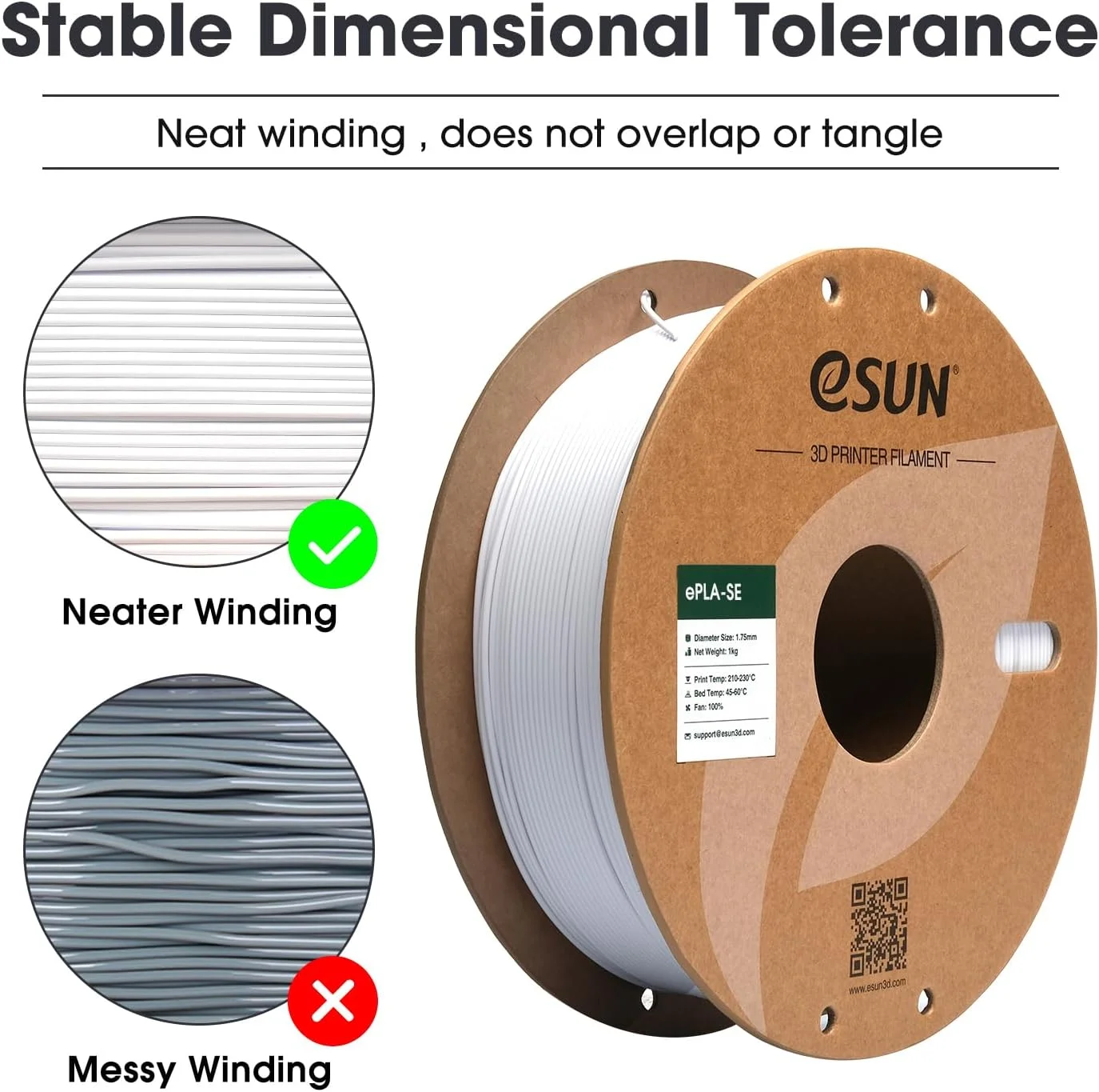 فیلامنت پایه PLA ای‌سان 1.75 میلی‌متر، فیلامنت پرینتر سه بعدی PLA سرعت بالا برای پرینت سریع، 1 کیلوگرم در هر قرقره، 2 قرقره فیلامنت پرینت سه بعدی سرعت بالا، سفید سرد