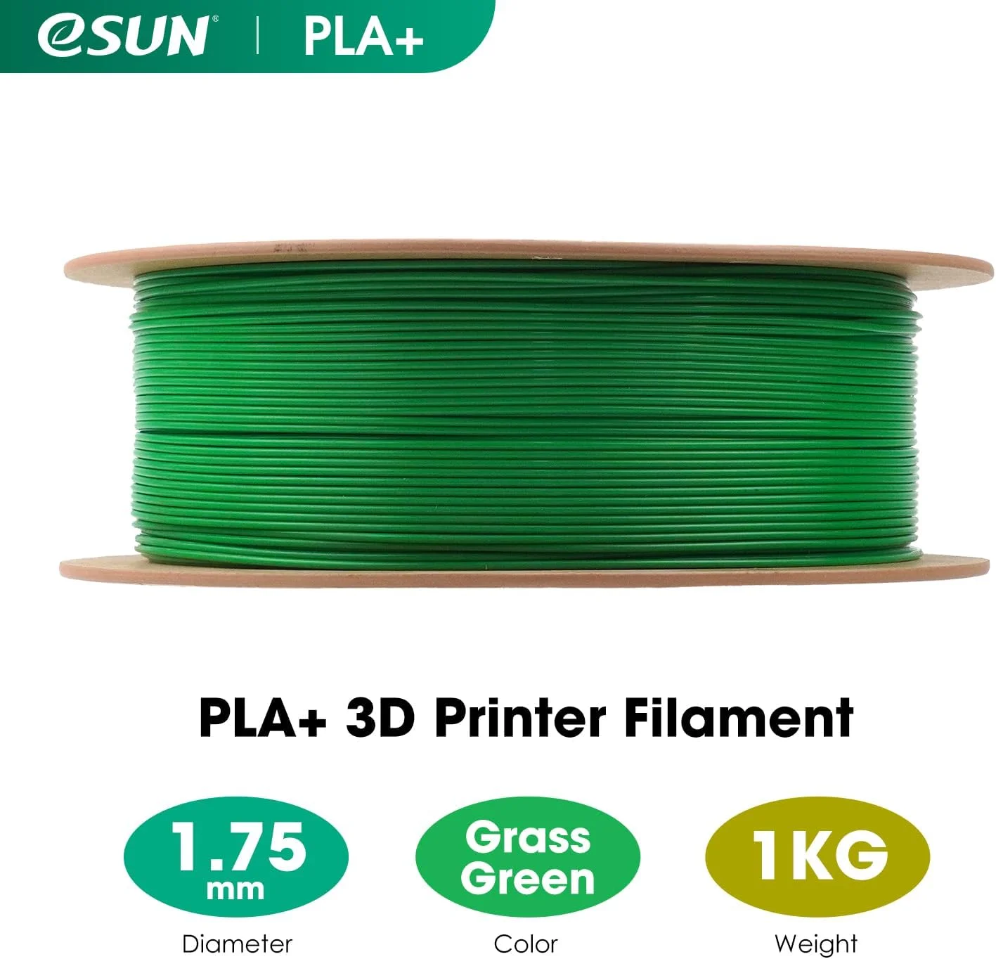 فیلامنت PLA+ ای‌سان 1.75 میلی‌متر، فیلامنت PLA Plus با چقرمگی بهبود یافته برای پرینتر سه بعدی، دقت ابعادی +/- 0.03 میلی‌متر، اسپول 1 کیلوگرمی (2.2 پوند) فیلامنت پرینت سه بعدی برای پرینترهای سه بعدی، سبز چمنی