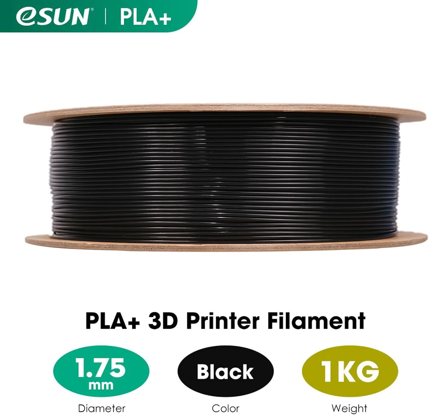 فیلامنت eSUN PLA+، 1.75 میلی متر، فیلامنت پلاس PLA با چقرمگی بهبود یافته برای پرینتر سه بعدی، دقت ابعادی +/- 0.03 میلی متر، اسپول 1 کیلوگرمی (2.2 پوند) فیلامنت پرینت سه بعدی برای پرینترهای سه بعدی، پلی لاکتیک اسید، مشکی