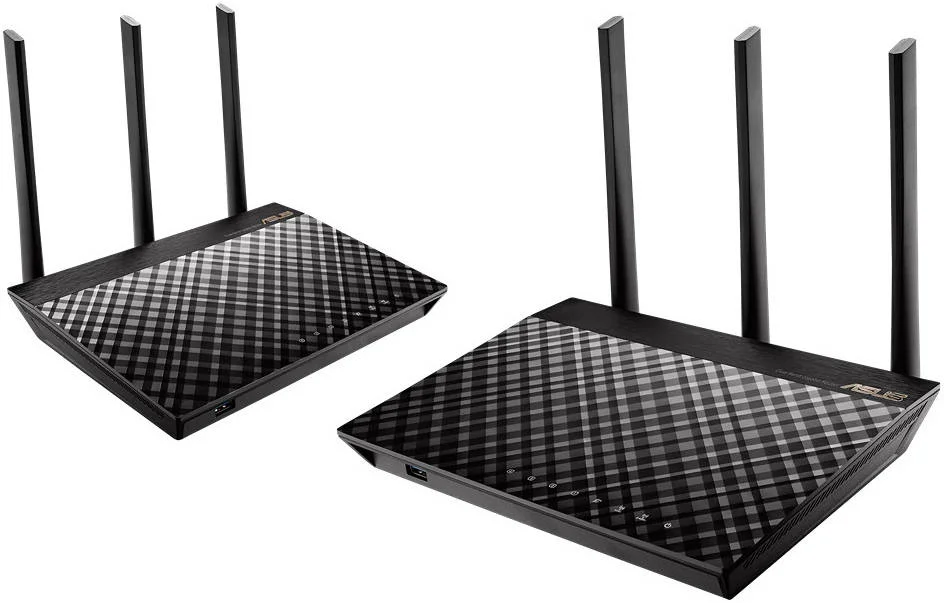 ASUS RT-AC67U بسته 2 عددی روتر AiMesh (AC1900، سیستم Wi-Fi، خانه های بزرگ، چند طبقه، SSID انعطاف پذیر، امنیت AiProtection Pro)، مشکی | RT-AC67U