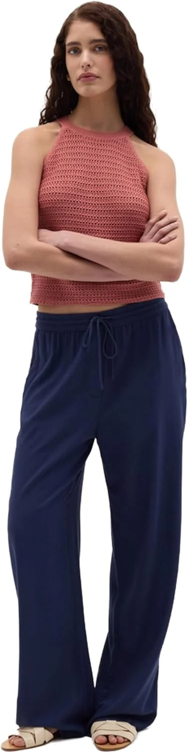 شلوار پالازو زنانه OVS مدل 2265889-GREY آبی، از جنس ویسکوز و لینن