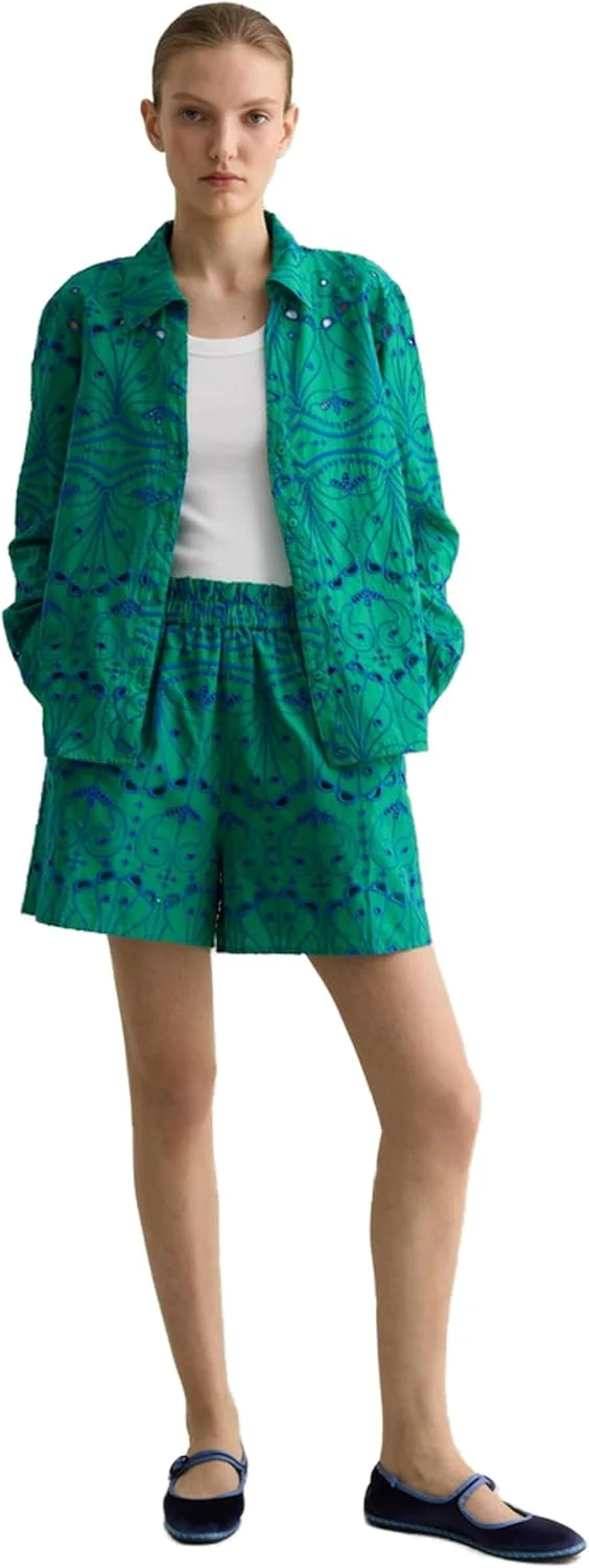 شلوارک زنانه OVS مدل 2274566-GREEN/BLUE با طرح گلدوزی شلوارک زنانه OVS مدل 2274566-GREEN/BLUE با طرح گلدوزی