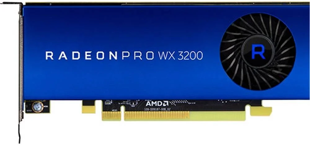 کارت گرافیک AMD Radeon Pro WX 3200، حافظه 4 گیگابایتی GDDR5 128 بیتی، پهنای باند حافظه 96 گیگابایت بر ثانیه، 640 پردازنده جریانی، PCIe 3.0 x16، عملکرد 1.66 ترافلاپس تک دقتی، 4 عدد Mini DisplayPort 1.4 | 100-506115