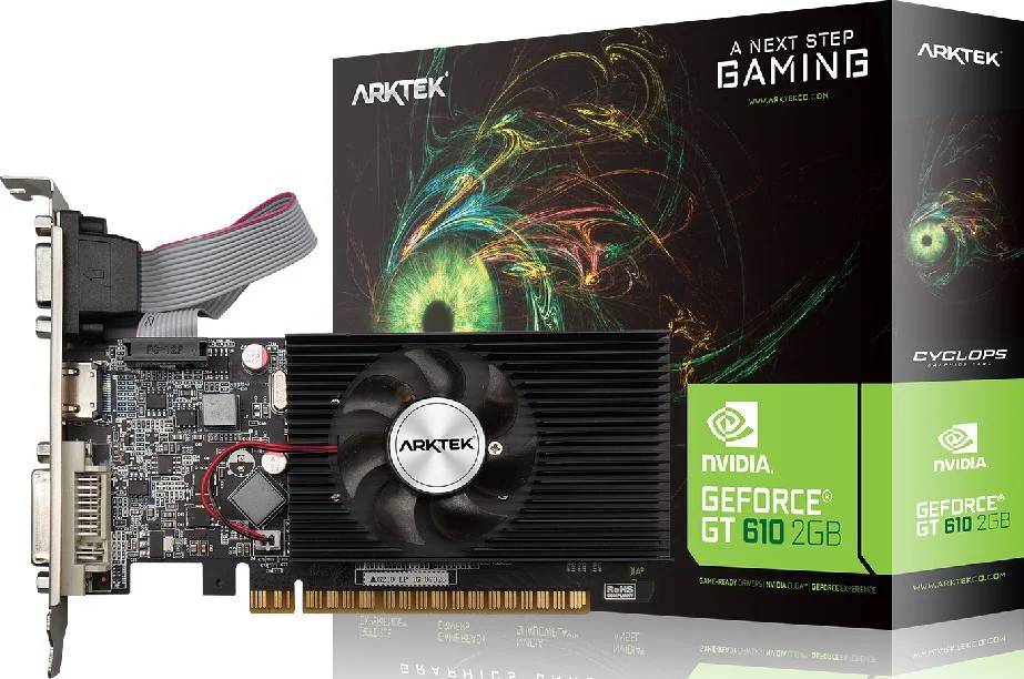 کارت گرافیک آرکتک GT610 با پروفایل کوتاه، حافظه 2 گیگابایتی DDR3 64 بیتی، پشتیبانی از PCI-E 2.0، فرکانس حافظه 1000 مگاهرتز، رابط VGA\DVI\HDMI | AKN610D3S2GL1