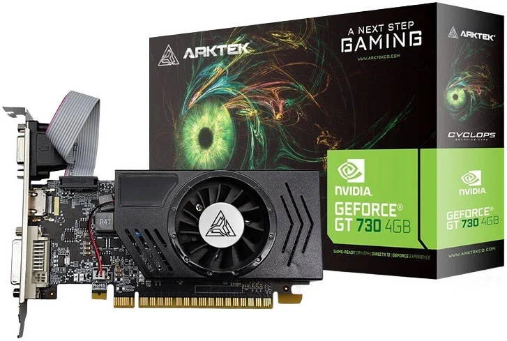 کارت گرافیک ARKTEK NVIDIA GeForce GT730 با حافظه 4 گیگابایت، حافظه DDR3 128 بیتی، سرعت حافظه 1333 مگاهرتز، 96 پردازنده جریانی | GF108-300/400-A1