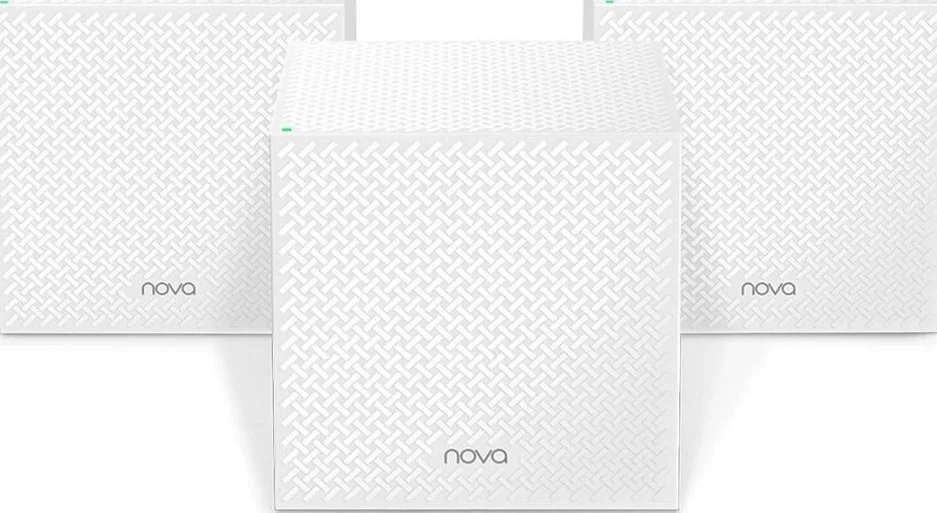 سیستم وای فای مش خانگی تندا نوا AC2100 MW12، روتر بی سیم، سه بانده، 3 پورت گیگابیتی، پوشش وای فای تا 6000 فوت مربع، نصب آسان، کار با الکسا، 300 مگابیت بر ثانیه، Wave 2 MU-MIMO، بسته 3 عددی | Nova MW12-3