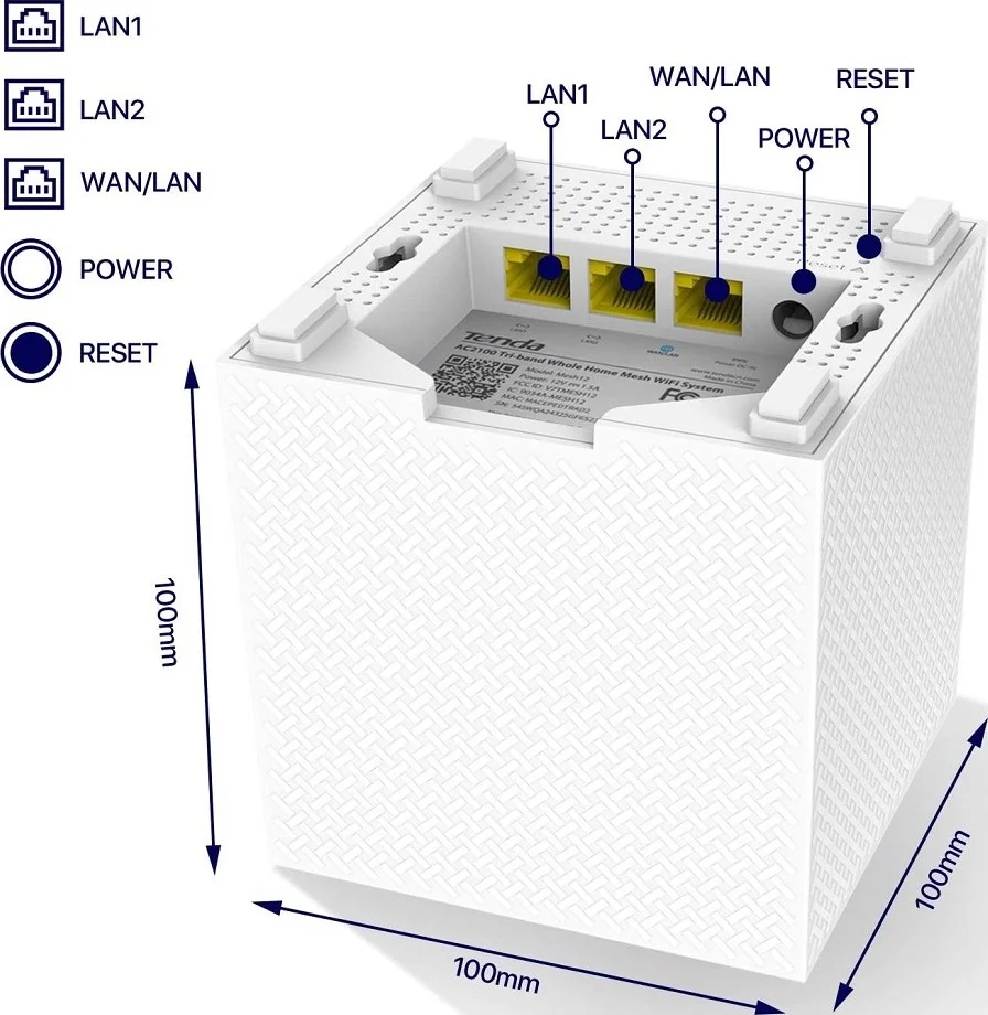 سیستم وای فای مش خانگی تندا نوا AC2100 MW12، روتر بی سیم، سه بانده، 3 پورت گیگابیتی، پوشش وای فای تا 6000 فوت مربع، نصب آسان، کار با الکسا، 300 مگابیت بر ثانیه، Wave 2 MU-MIMO، بسته 3 عددی | Nova MW12-3