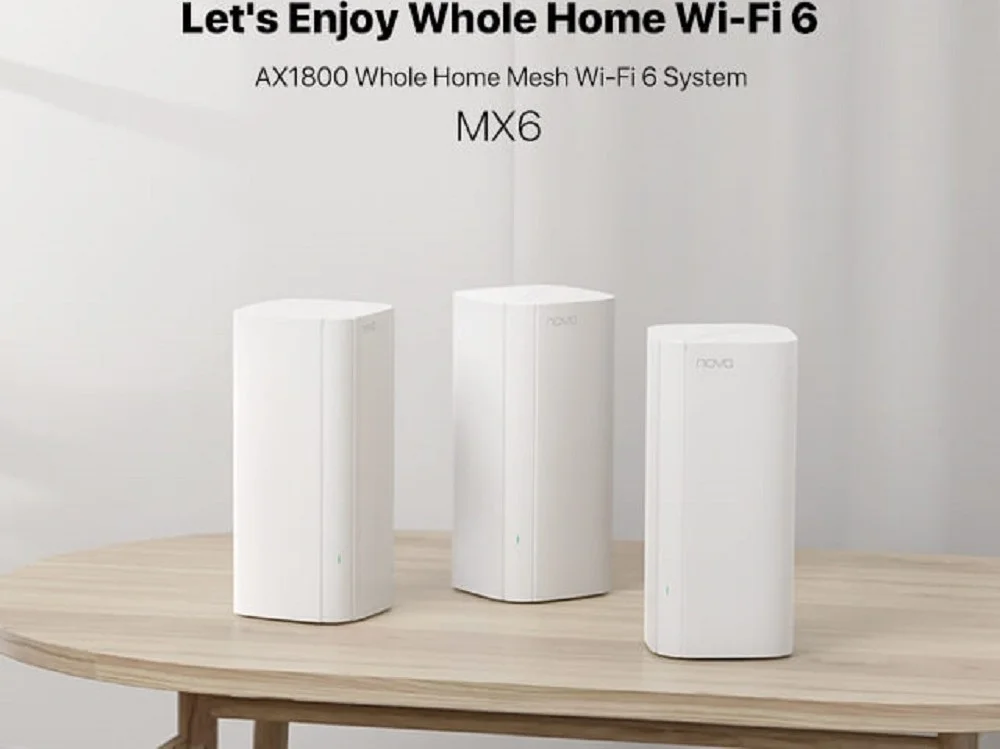 روتر سیستم مش وای-فای 6 تندا نوا MX6 AX1800، آنتن 4x3 dBi، ورودی AC 100-240V، خروجی DC 12V 1.5A، Beam Forming، MU-MIMO، سفید، بسته 3 عددی | MX6