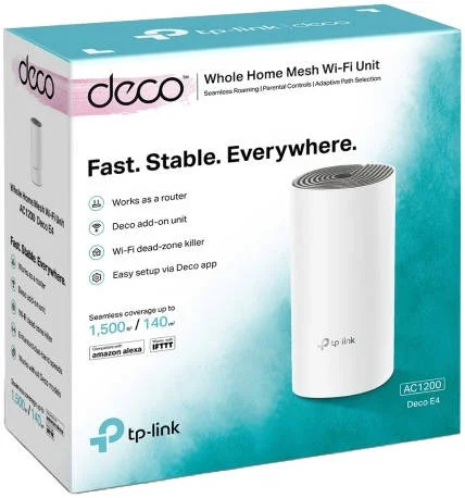 سیستم وای-فای مش TP-Link Deco E4 AC1200، شبکه دو بانده (300 مگابیت بر ثانیه و 867 مگابیت بر ثانیه)، 2x آنتن، MU-MIMO، تک بسته، سفید | Deco E4(تک بسته) سیستم وای-فای مش TP-Link Deco E4 AC1200، شبکه دو بانده (300 مگابیت بر ثانیه و 867 مگابیت بر ثانیه)، 2x آنتن، MU-MIMO، تک بسته، سفید | Deco E4(تک بسته)