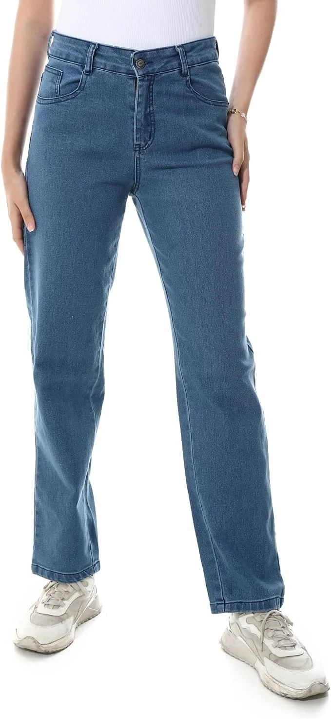 شلوار زنانه آندورا مدل مام فیت دکمه ای و زیپی