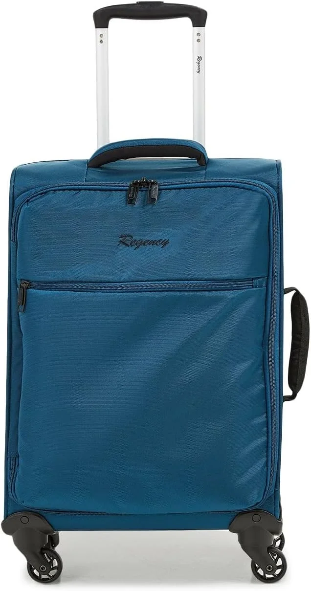 ترولی چمدان کابین کوچک بسیار سبک Regency، سایز 20 اینچ، فیروزه ای، ابعاد 37 طول x 21 عرض x 50 ارتفاع سانتی متر