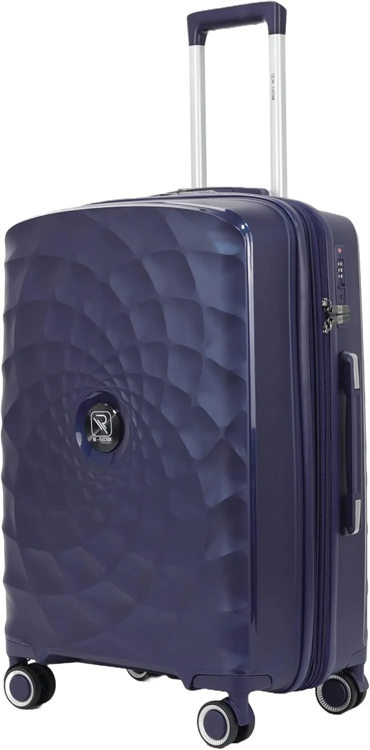چمدان مسافرتی سری عمودی Reflection PARIS، بادوام، سبک وزن، دسته تلسکوپی، چرخ های بی صدا 360 درجه و قفل TSA (آبی تیره، سایز کابین 20 اینچ)