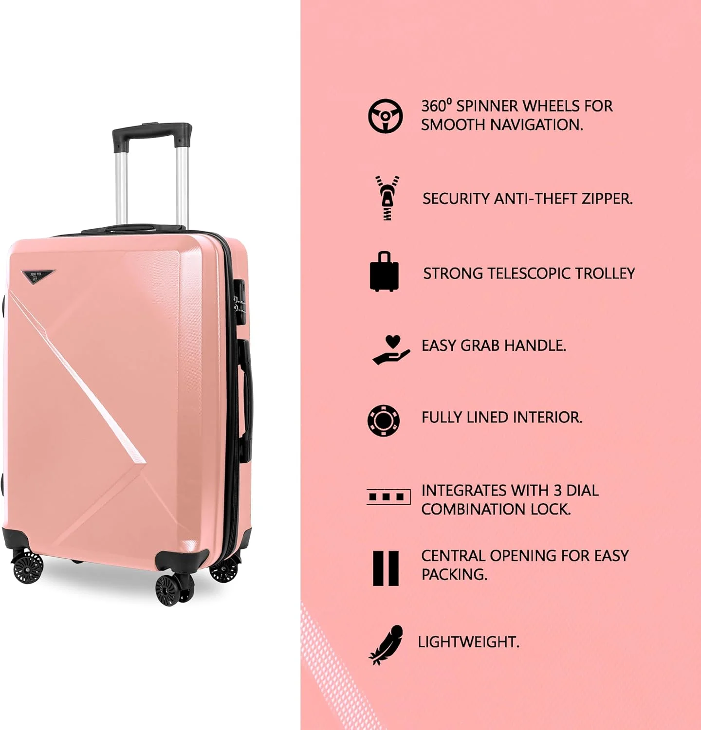 چمدان بازتاب JP، ضد خش، سبک و قابل افزایش حجم - چرخ های 360 درجه، چمدان ترولی سخت ABS، چمدان مسافرتی با چرخ های اسپینر