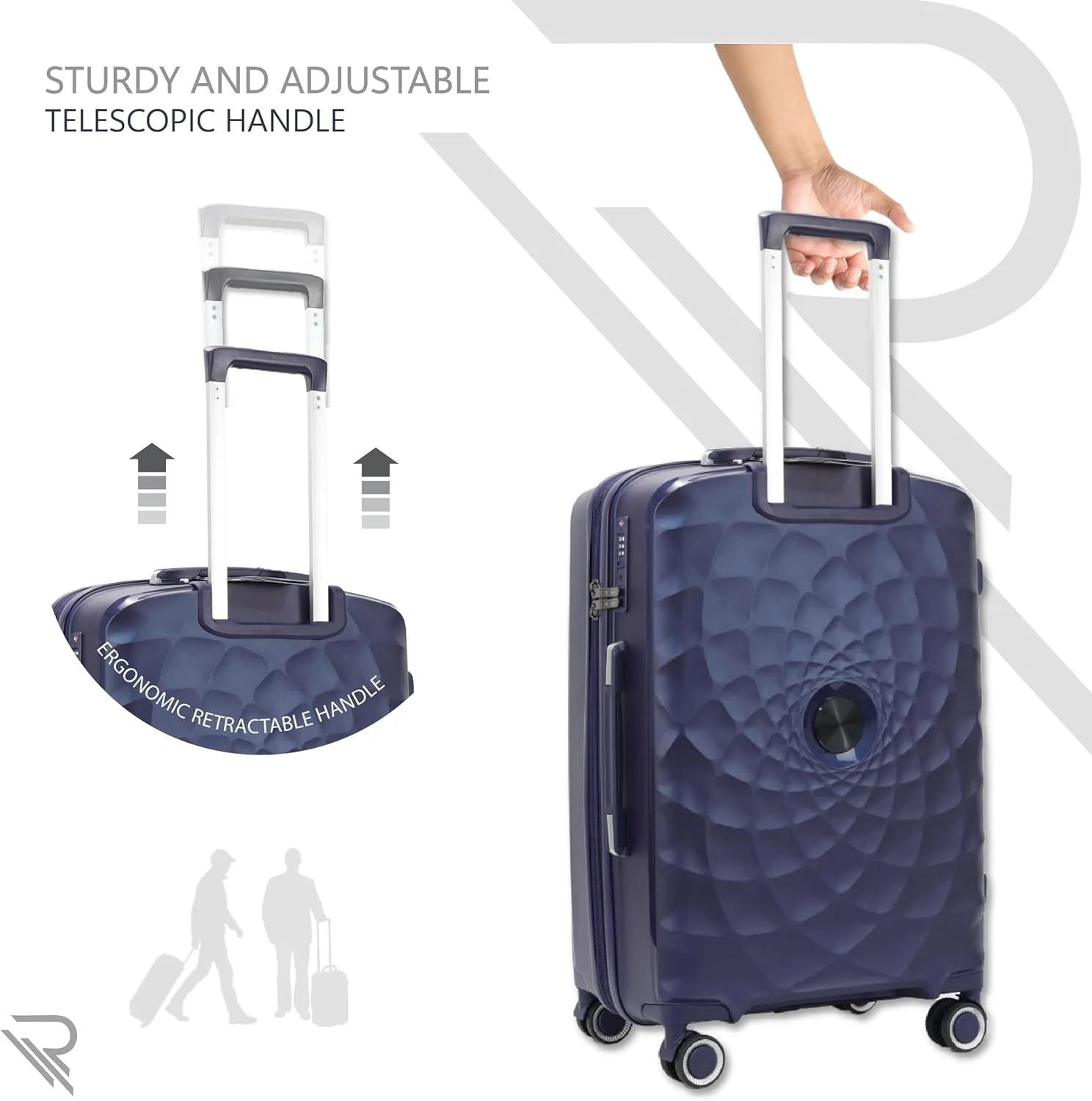 چمدان مسافرتی سری عمودی Reflection PARIS، بادوام، سبک وزن، دسته تلسکوپی، چرخ های بی صدا 360 درجه و قفل TSA (آبی تیره، سایز کابین 20 اینچ)