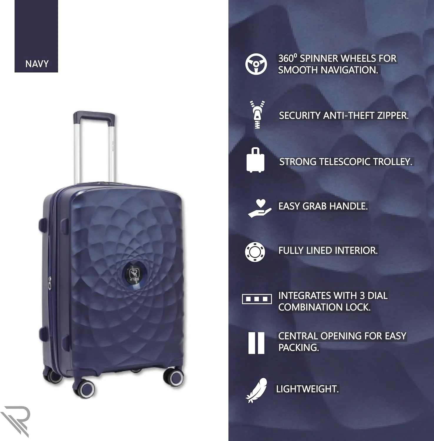 چمدان مسافرتی سری عمودی Reflection PARIS، بادوام، سبک وزن، دسته تلسکوپی، چرخ های بی صدا 360 درجه و قفل TSA (آبی تیره، سایز کابین 20 اینچ)