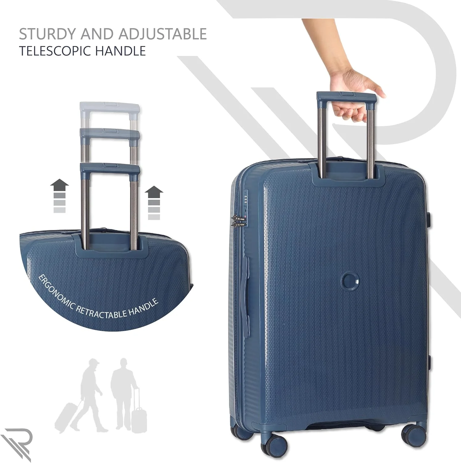 چمدان PP با طرح Reflection ISTANBUL، بدنه سخت بادوام و سبک، دسته تلسکوپی، چمدان چرخدار مسافرتی سری عمودی با 4 چرخ بی صدا 360 درجه و قفل TSA (آبی سرمه ای، سایز کابین 20 اینچی)