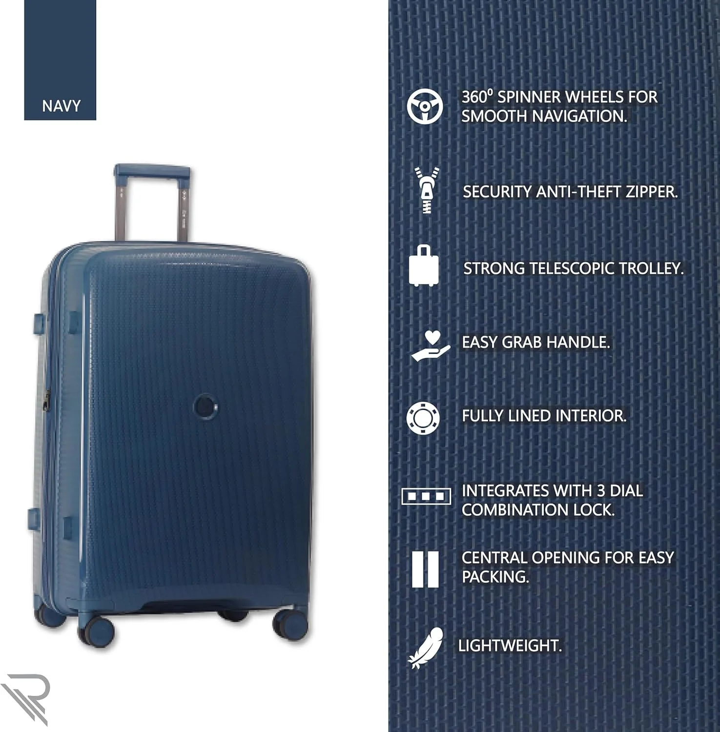 چمدان PP با طرح Reflection ISTANBUL، بدنه سخت بادوام و سبک، دسته تلسکوپی، چمدان چرخدار مسافرتی سری عمودی با 4 چرخ بی صدا 360 درجه و قفل TSA (آبی سرمه ای، سایز کابین 20 اینچی)