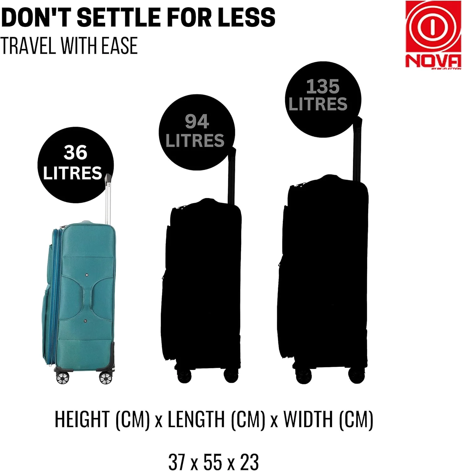 چمدان کابین سایز 20 اینچی نوا از Re-flection، چمدان چرخدار مسافرتی سبک وزن سری Voyager با ظرفیت 36 لیتر و 4 چرخ گردان، سرمه ای.