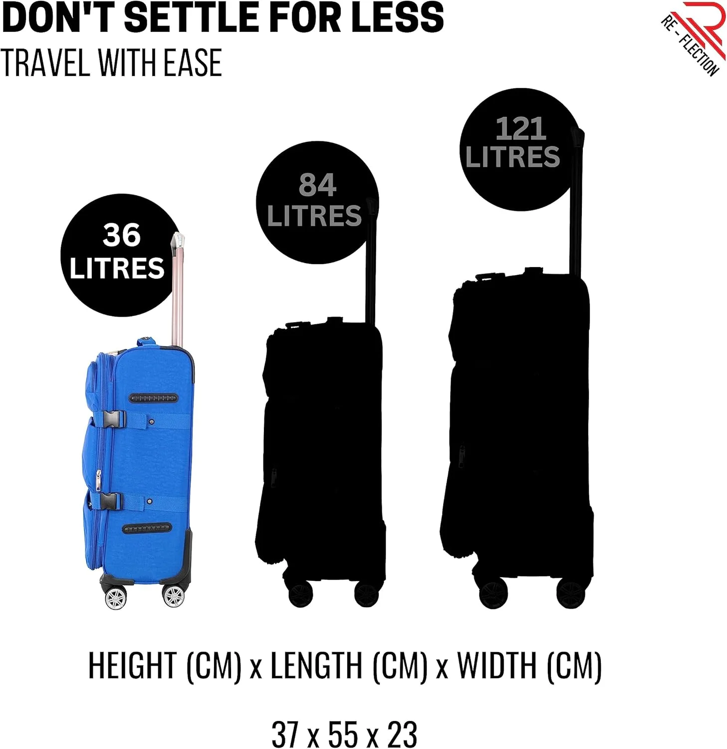 چمدان سفری 20 اینچی Re-flection، چمدان ترولی سبک وزن با ظرفیت 36 لیتر و 4 چرخ گردان، آبی