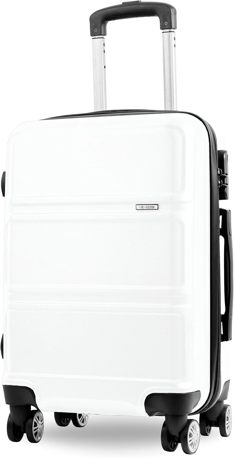 چمدان کابین بازتابی ABS مورد تایید خطوط هوایی، چمدان سبک وزن 20 اینچی - چرخ های بی صدای 360 درجه، چمدان چرخ دار سخت ABS، چرخ های اسپینر، چمدان مسافرتی (20 اینچ، سفید)