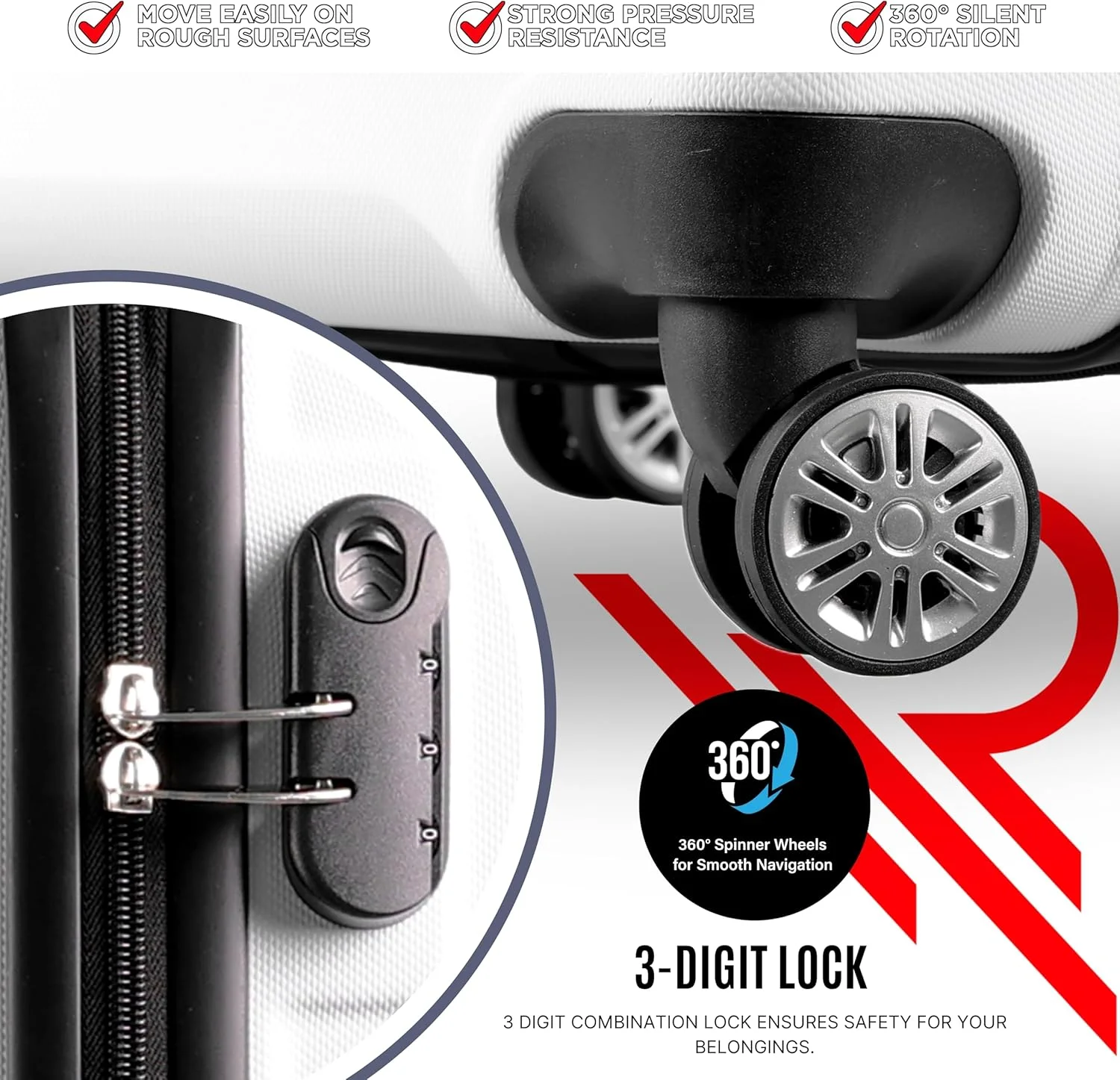 چمدان کابین بازتابی ABS مورد تایید خطوط هوایی، چمدان سبک وزن 20 اینچی - چرخ های بی صدای 360 درجه، چمدان چرخ دار سخت ABS، چرخ های اسپینر، چمدان مسافرتی (20 اینچ، سفید)