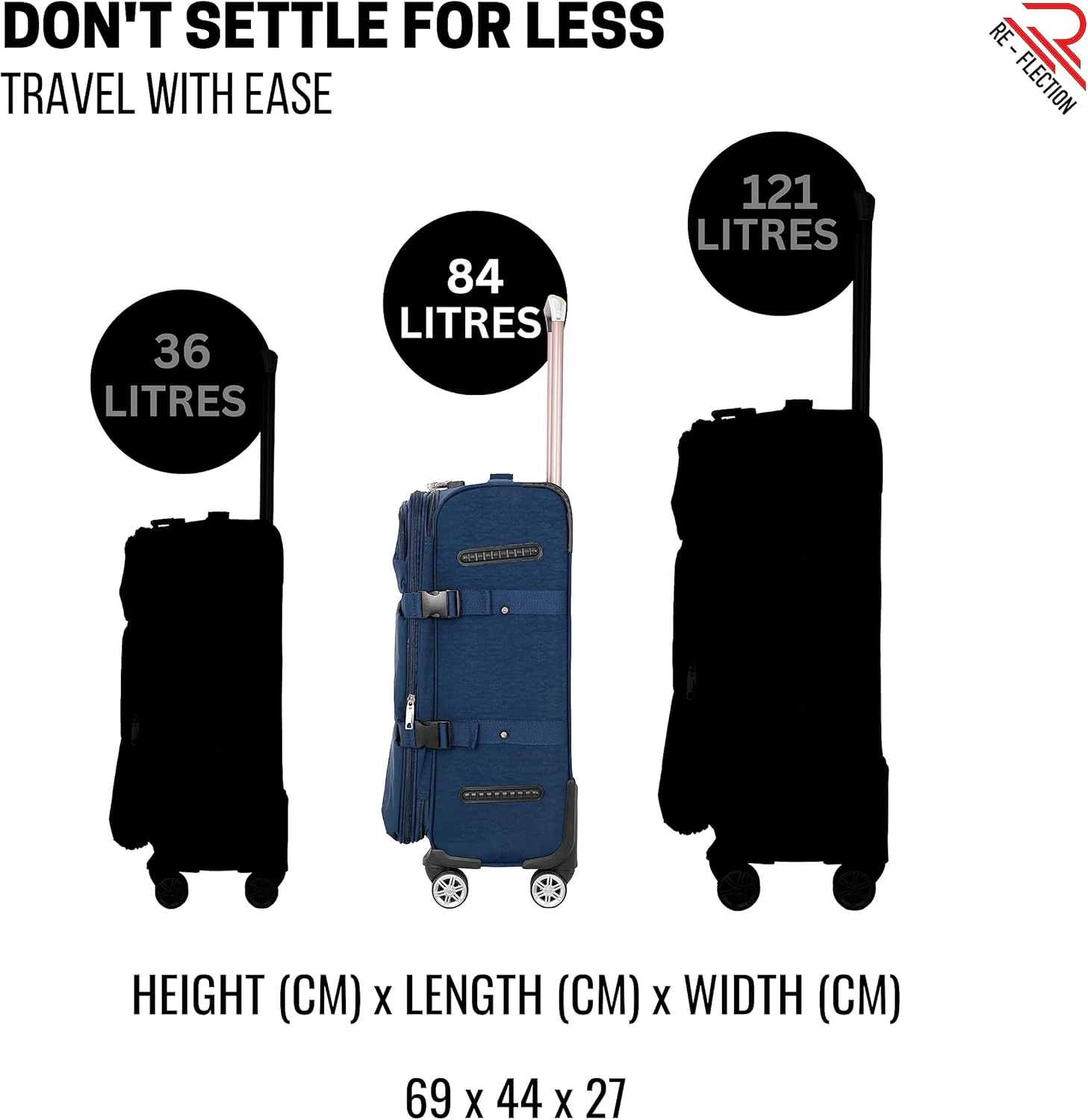 چمدان کرینکلی بازتابی، چمدان چرخدار سبک وزن عمودی برای مسافرت، 4 چرخ گردان