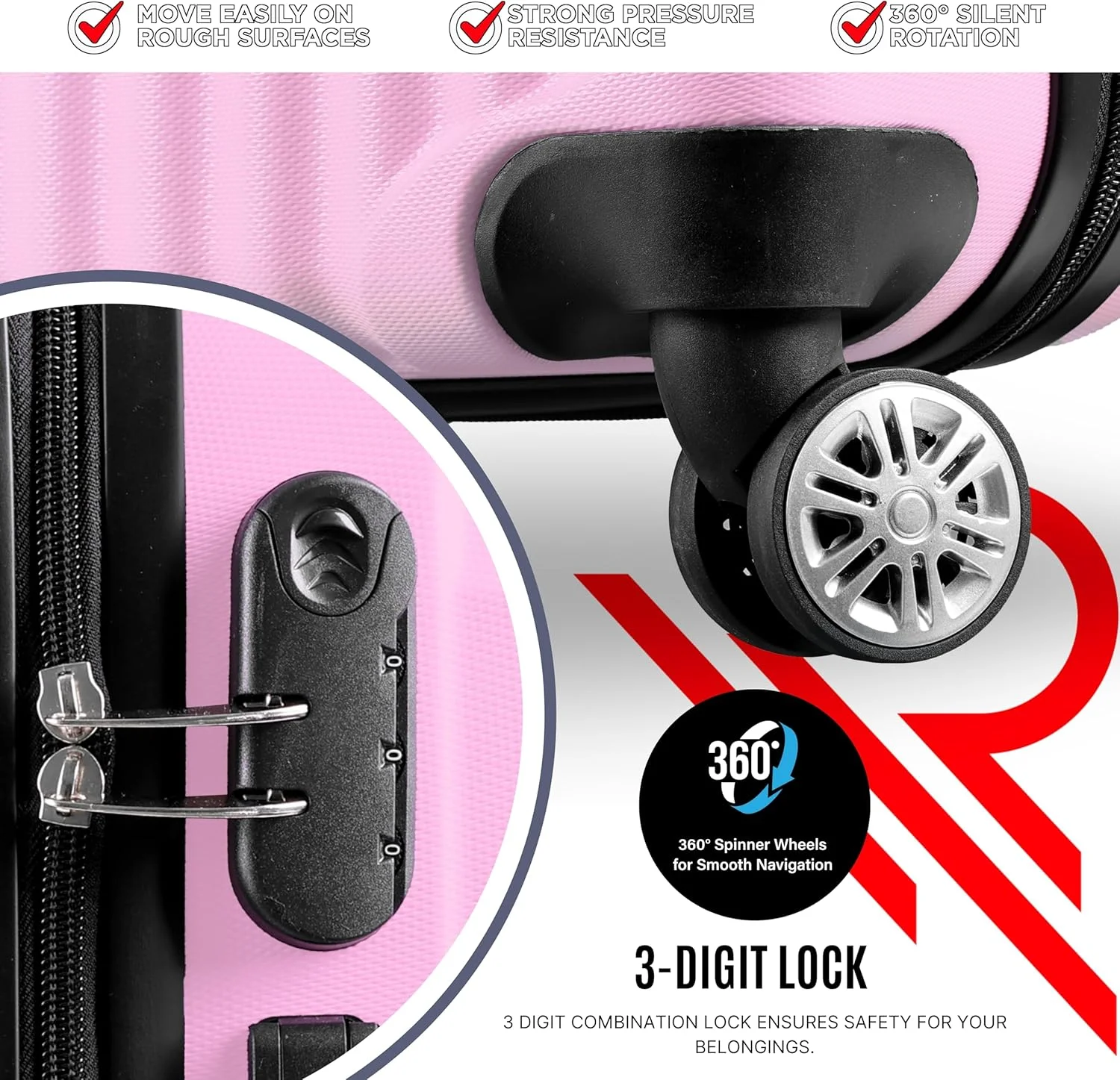 چمدان بازتاب ABS، چمدان سبک و چرخ های بی صدای 360 درجه، مورد تایید خطوط هوایی، چمدان چرخ دار سخت ABS، چمدان مسافرتی با چرخ های اسپینر