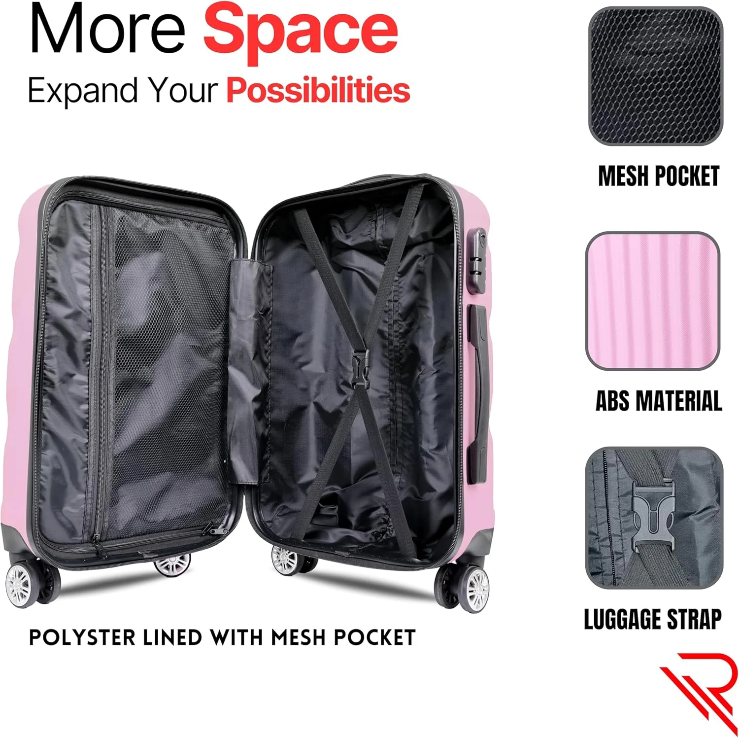 چمدان بازتاب ABS، چمدان سبک و چرخ های بی صدای 360 درجه، مورد تایید خطوط هوایی، چمدان چرخ دار سخت ABS، چمدان مسافرتی با چرخ های اسپینر