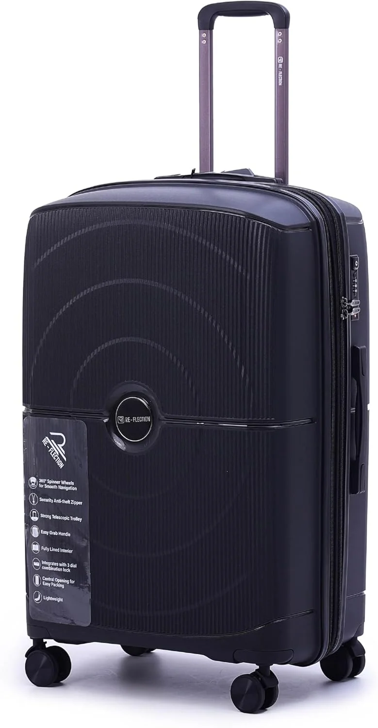 چمدان کابین PP، بدنه سخت سبک وزن، چمدان چرخ دار مسافرتی سری عمودی با چرخ های دوبل و قفل TSA (مشکی، سایز کابین 20 اینچی) (TBT22HCWLBL781)