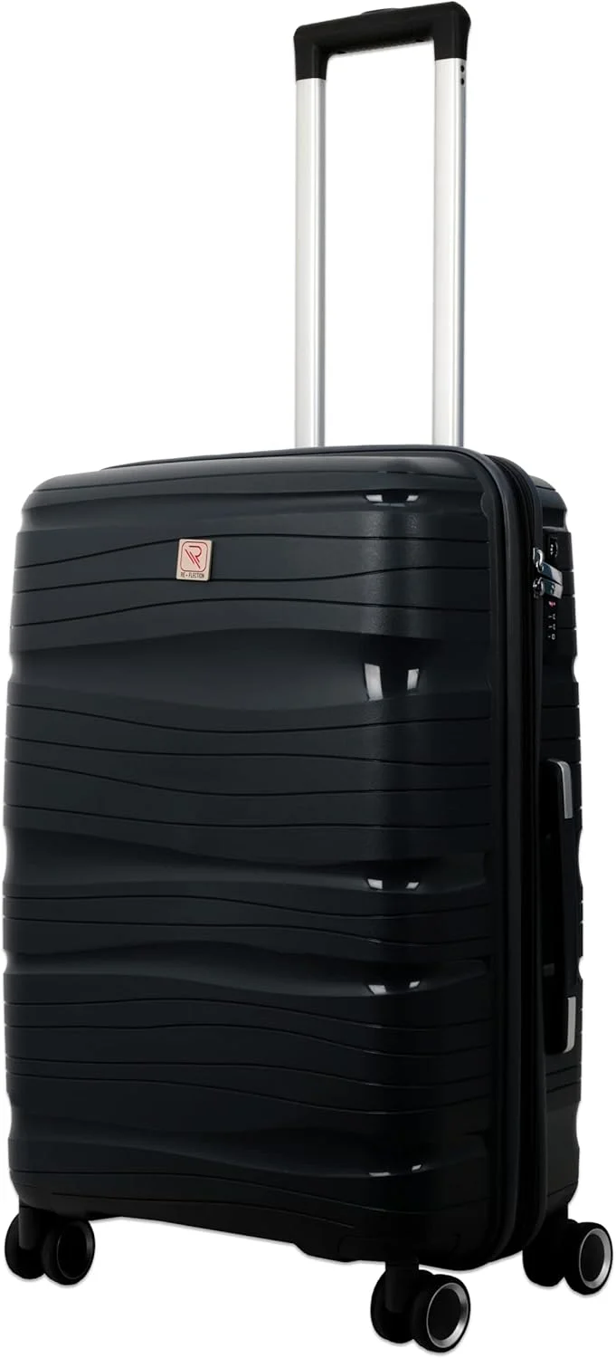 چمدان چرخدار پلی پروپیلن Re-flection، چمدان مسافرتی سبک وزن با بدنه سخت و خطوط براق، 4 چرخ گردان و قفل TSA