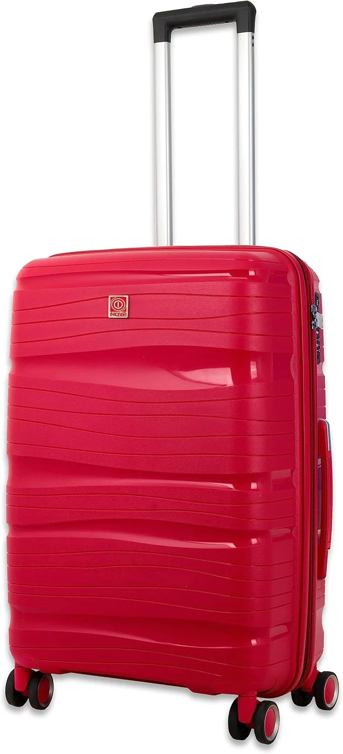 چمدان سایز متوسط 25 اینچی Nova by Re-flection، بدنه سخت و سبک از جنس پلی پروپیلن، سری Curvy Line، چمدان مسافرتی ترولی با ظرفیت 90 لیتر، دارای 4 چرخ گردان و قفل TSA، قرمز