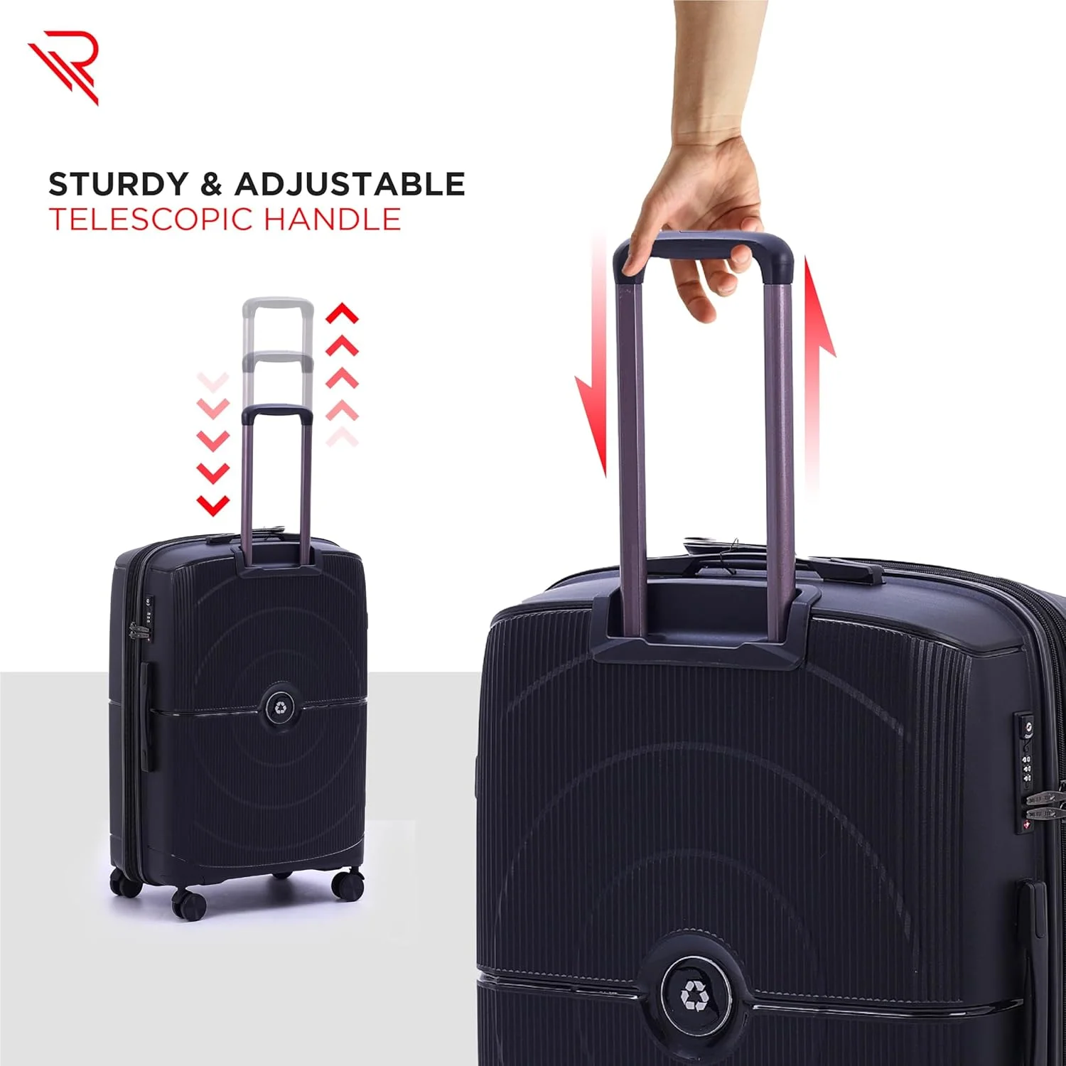 چمدان کابین PP، بدنه سخت سبک وزن، چمدان چرخ دار مسافرتی سری عمودی با چرخ های دوبل و قفل TSA (مشکی، سایز کابین 20 اینچی) (TBT22HCWLBL781)