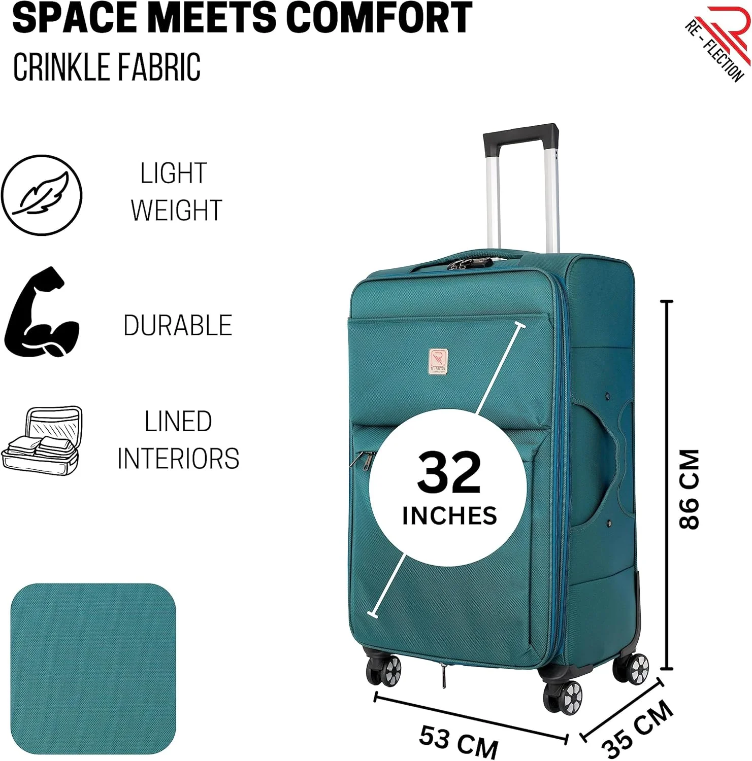 چمدان خلبانی ری-فلکشن وویجر، چمدان چرخدار سبک وزن عمودی، 4 چرخ گردان